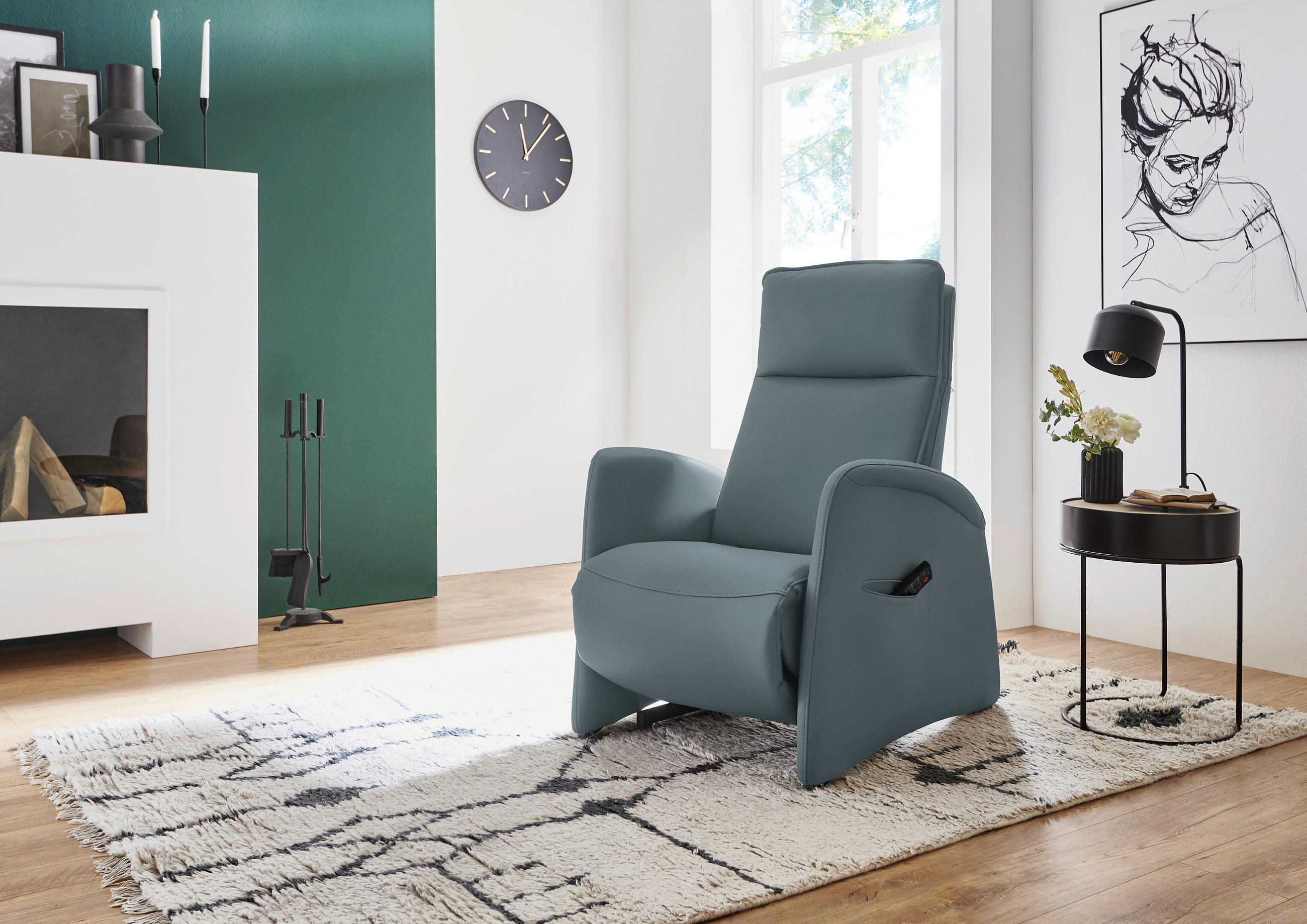 FERNSEHSESSEL in Blaugrau  - Blaugrau/Schwarz, Design, Leder/Kunststoff (79/114/87-176cm) - Valdera