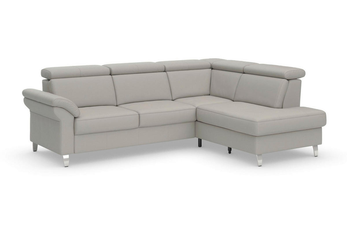ECKSOFA 245/194 cm ARNGAST E in Echtleder Hellgrau Kopfteilverstellung  245/194 cm  - Chromfarben/Hellgrau, Basics, Leder/Textil (245/194cm) - Sit & More