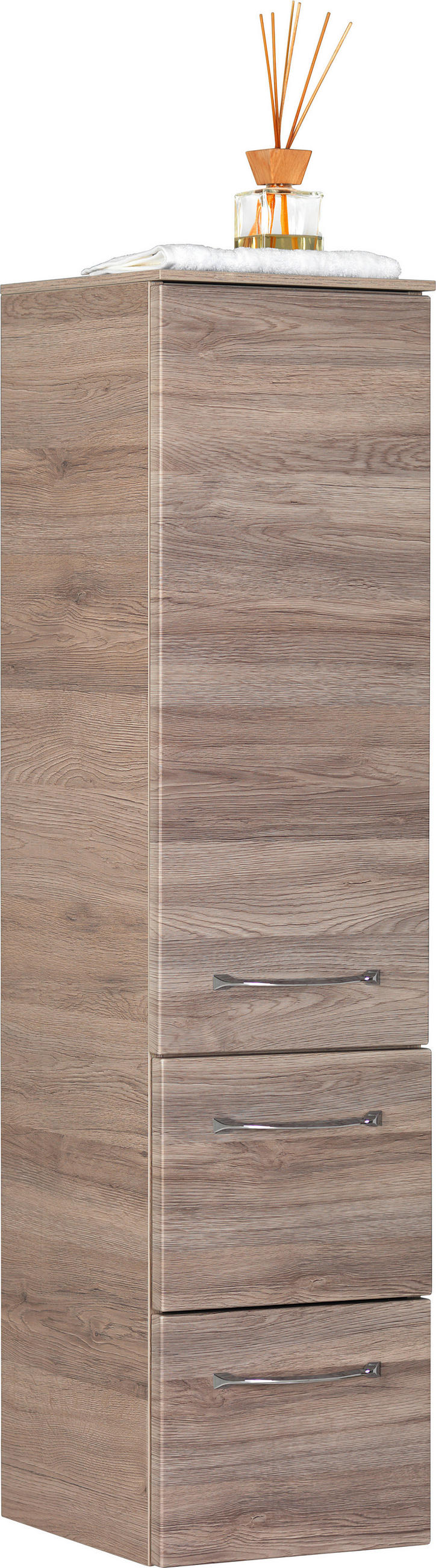 SREDNJE VISOKA OMARA 30/121,2/33 cm  - barve kroma/barve hrasta, Design, leseni material (30/121,2/33cm) - Sadena