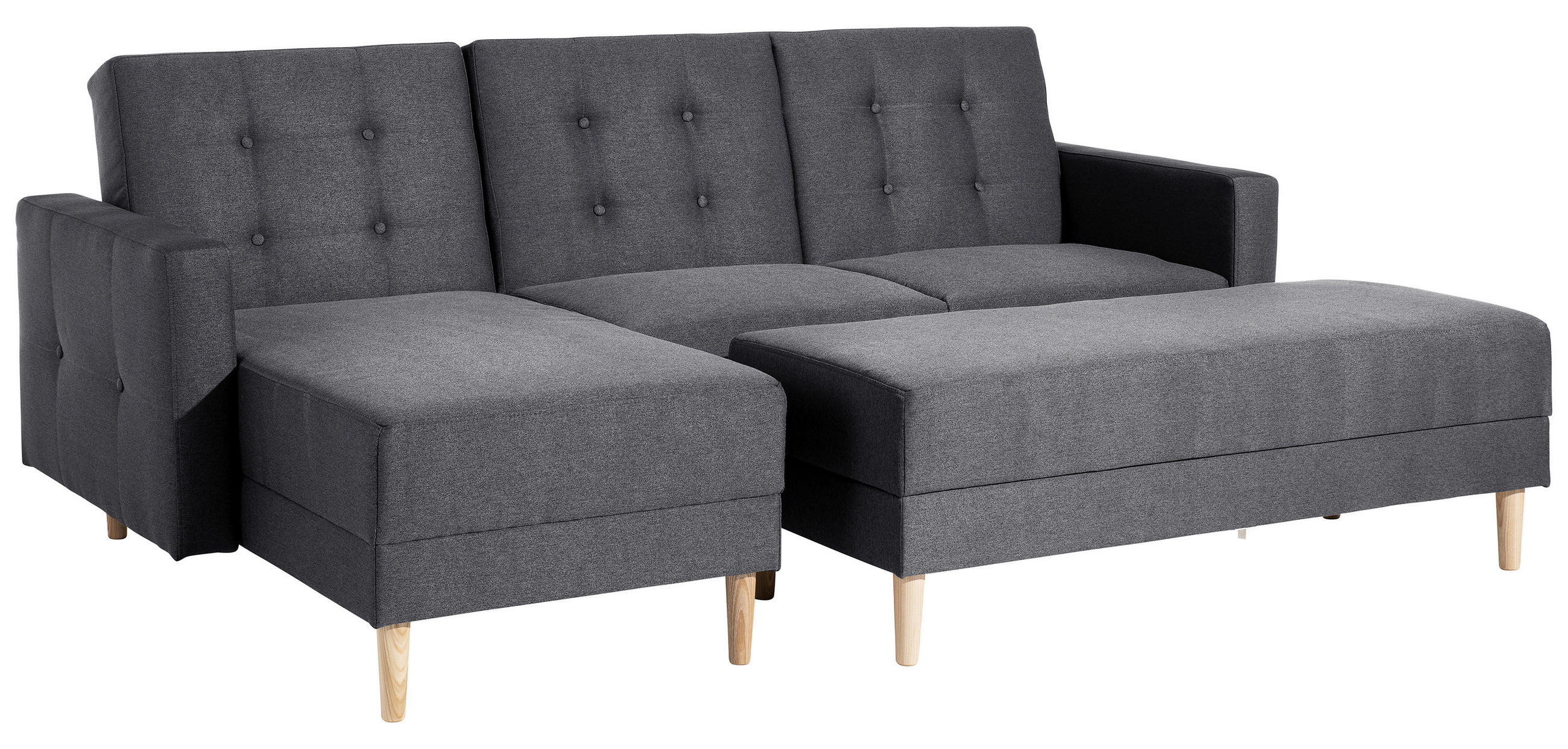 ECKSCHLAFSOFA inkl. Hocker Easy Relax  mit Schlafen auf Sitzhöhe Flachgewebe Graphitfarben  - Eschefarben/Graphitfarben, MODERN, Holz/Textil (223/152cm) - Max Winzer