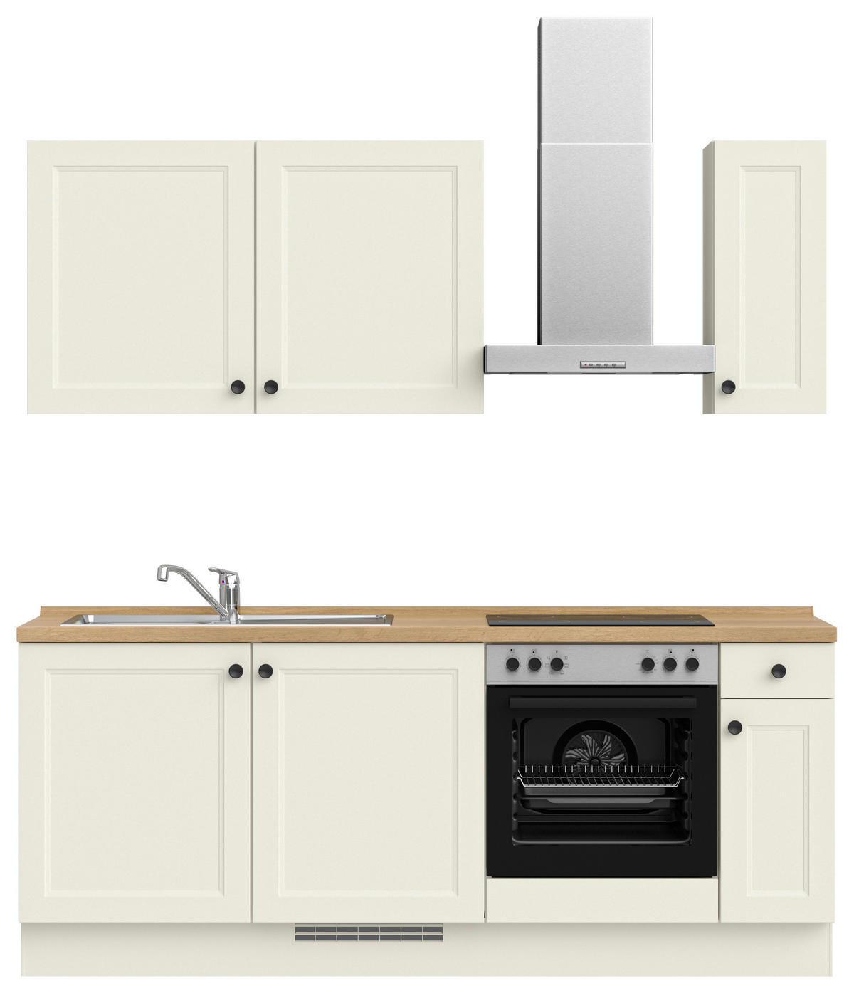 KÜCHENBLOCK 210 cm   in Weiß, Eichefarben  - Eichefarben/Schwarz, MODERN, Holzwerkstoff/Metall (210cm) - Nobilia