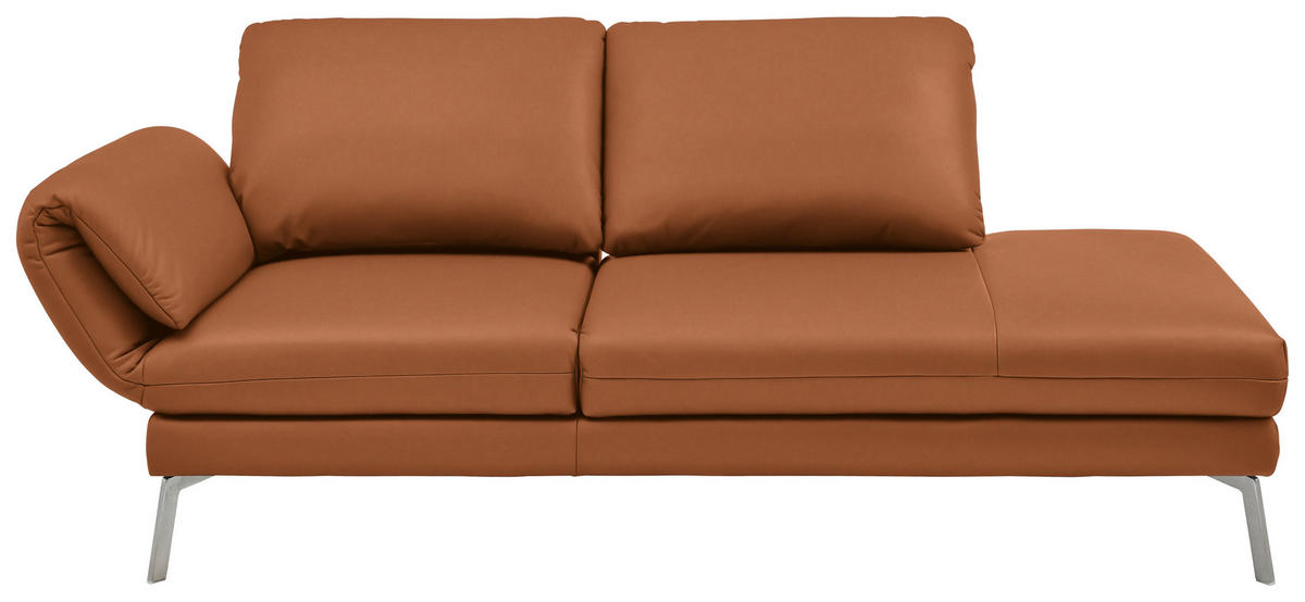 RÉCAMIERE  in Echtleder Cognac  - Chromfarben/Cognac, Design, Leder/Metall (209/85-109/95-16cm) - Dieter Knoll