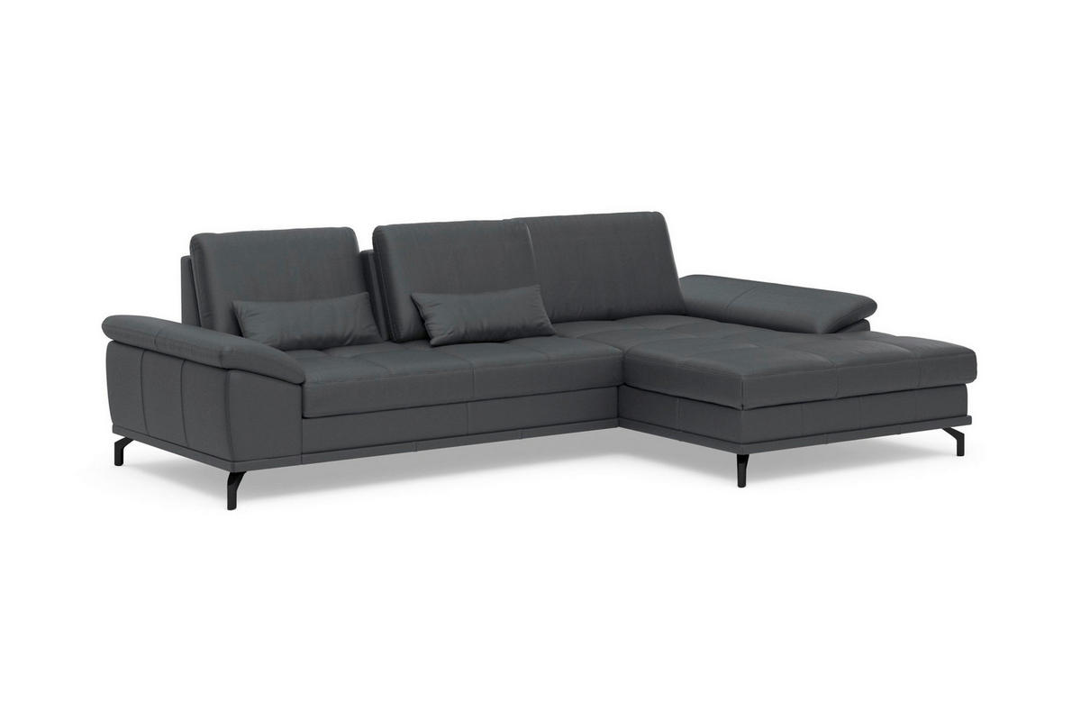 ECKSOFA COSTELLO E Schwarz Echtleder Nierenkissen, Armteilverstellung, Sitztiefenverstellung  - Schwarz, Basics, Leder/Textil (301/176cm) - Sit & More
