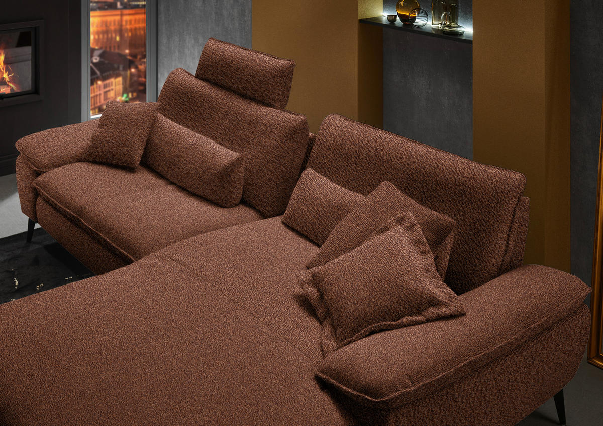 ECKSOFA in Webstoff Rostfarben  - Rostfarben/Schwarz, Design, Textil/Metall (295/197cm) - Valdera