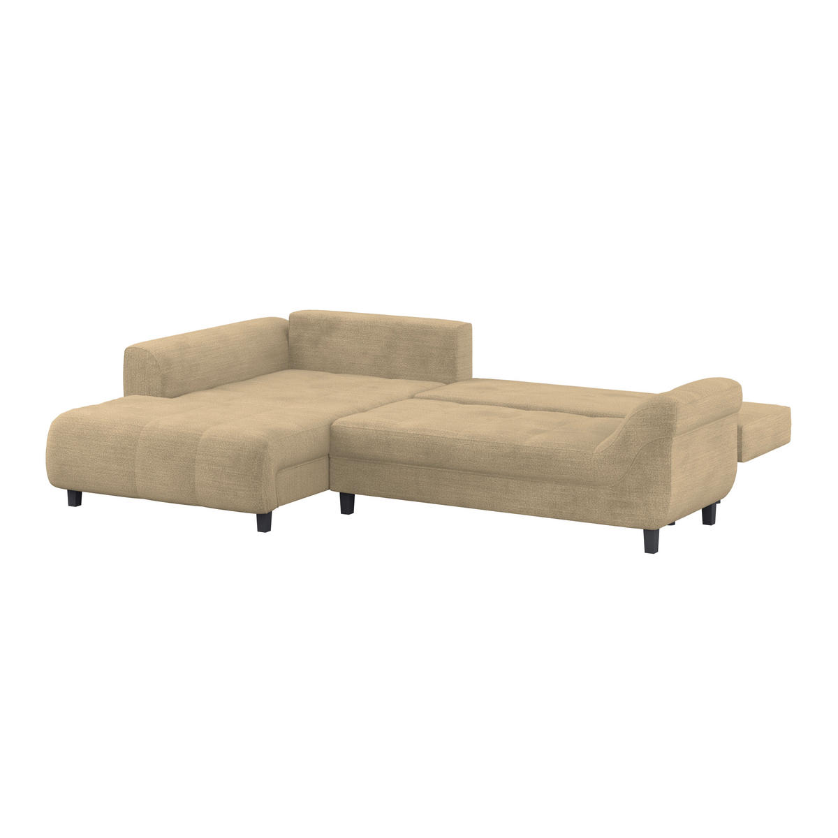 ECKSOFA MENDOZA NEW Beige Chenille, Struktur Zierkissen, Rückenkissen, Bettkasten  - Beige/Schwarz, KONVENTIONELL, Textil (197/309cm) - MID.YOU