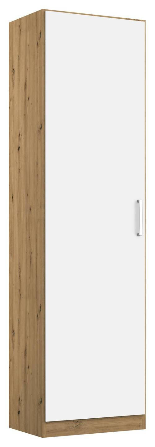 DREHTÜRENSCHRANK in Eiche Artisan, Weiss Hochglanz  - Weiss Hochglanz/Chromfarben, Modern, Holzwerkstoff/Kunststoff (47/197/54cm) - Rauch Möbel