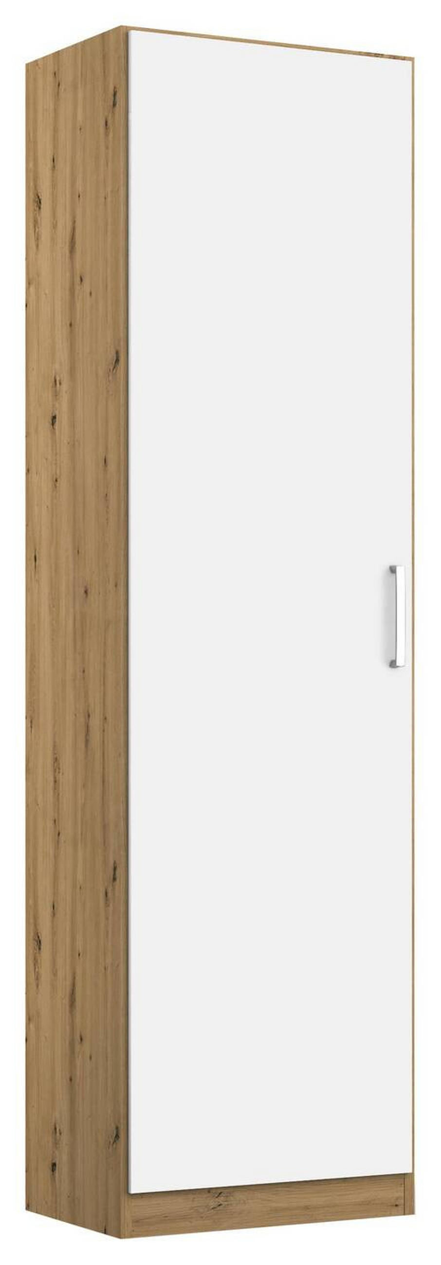 DREHTÜRENSCHRANK 47/197/54 cm 1-türig Eiche Artisan, Weiß Hochglanz  - Chromfarben/Weiß Hochglanz, MODERN, Holzwerkstoff/Kunststoff (47/197/54cm) - Rauch Möbel