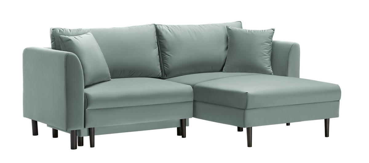 ECKSOFA in Velours Mintgrün  235/165 cm  - Schwarz/Mintgrün, Design, Holz/Textil (235/165cm) - Ti'me