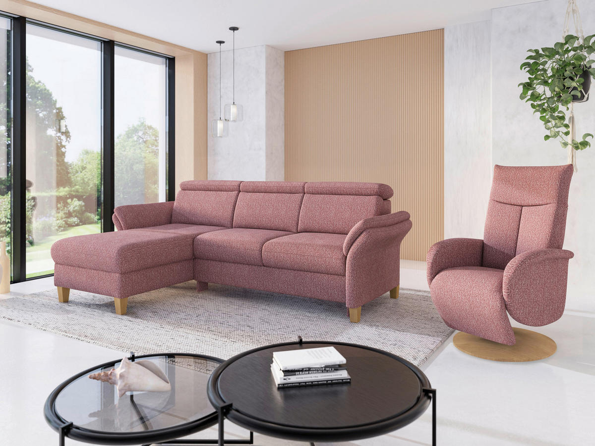 ECKSOFA GLENDALE E Aubergine Chenille  - Eichefarben/Aubergine, KONVENTIONELL, Holz/Textil (166/253cm) - Sit & More