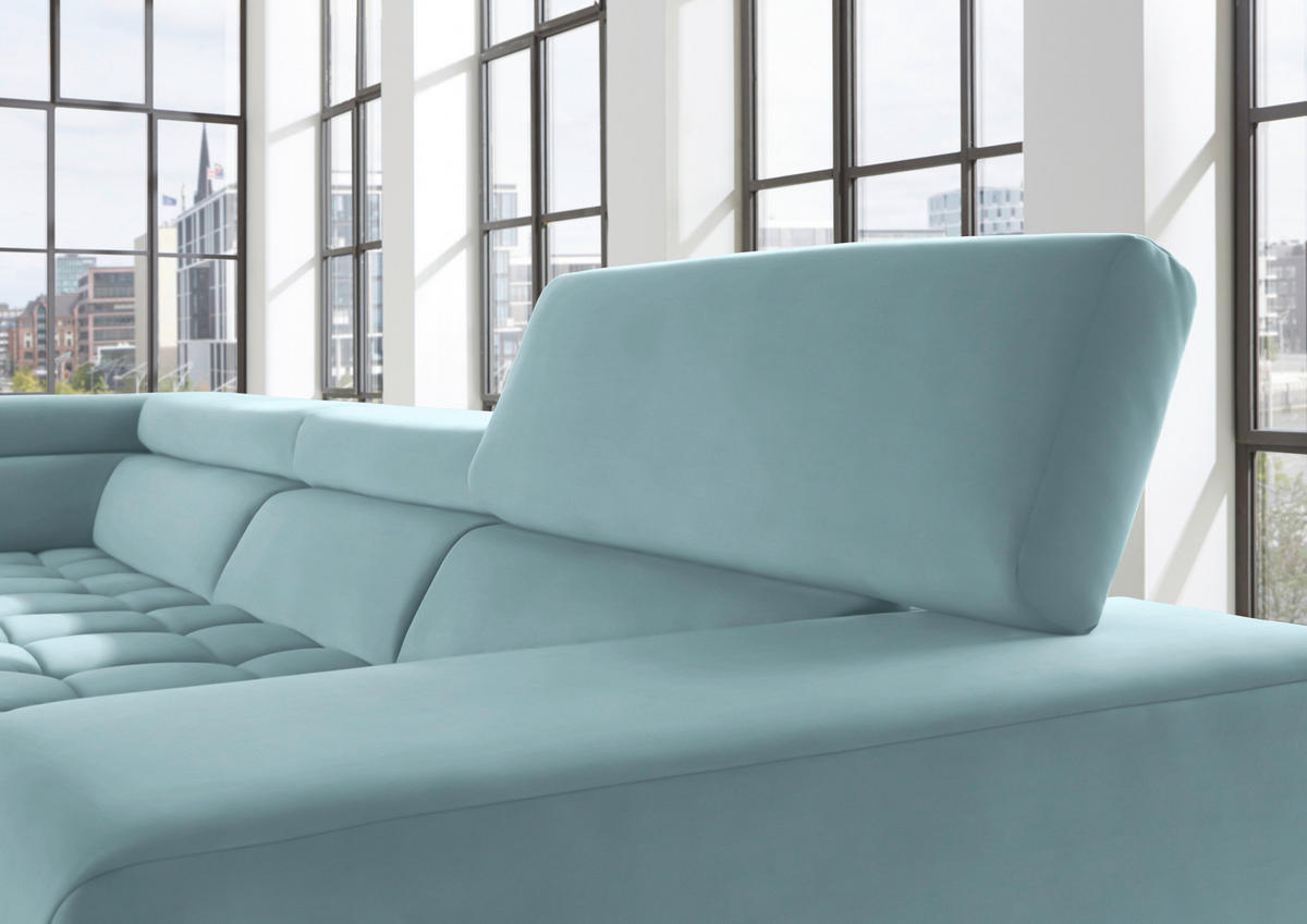 ECKSOFA  in Mikrofaser Hellblau  326/222 cm  - Chromfarben/Hellblau, Design, Textil/Metall (326/222cm) - Beldomo Speed
