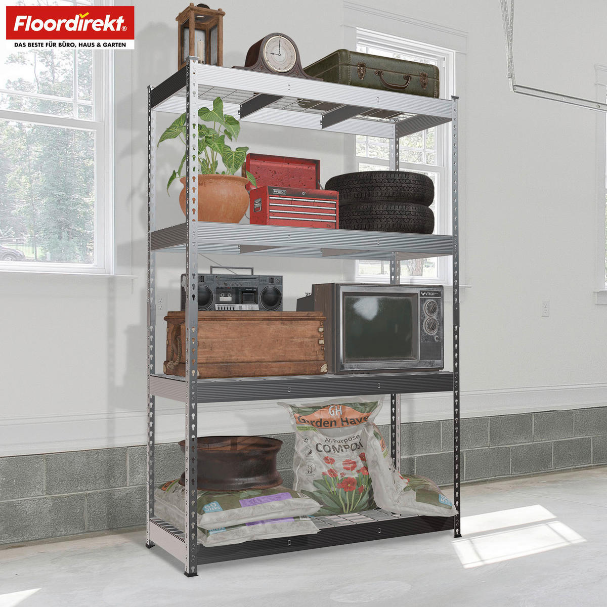 SCHWERLASTREGAL 90/180/45 cm  - Zinkfarben, Basics, Metall (90/180/45cm) - Floordirekt