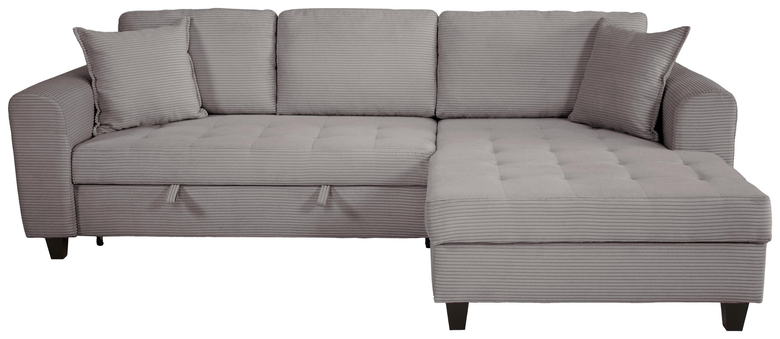ECKSOFA MORITZ Grau Cord Zierkissen, Bettkasten  - Grau, Trend, Textil (265/155cm) - P & B