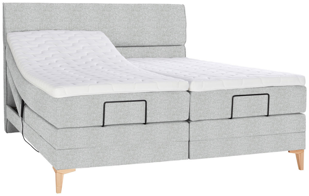 BOXSPRINGBETT 180/200 cm  in Hellgrau  - Eichefarben/Hellgrau, Konventionell, Holz/Textil (180/200cm) - Voleo