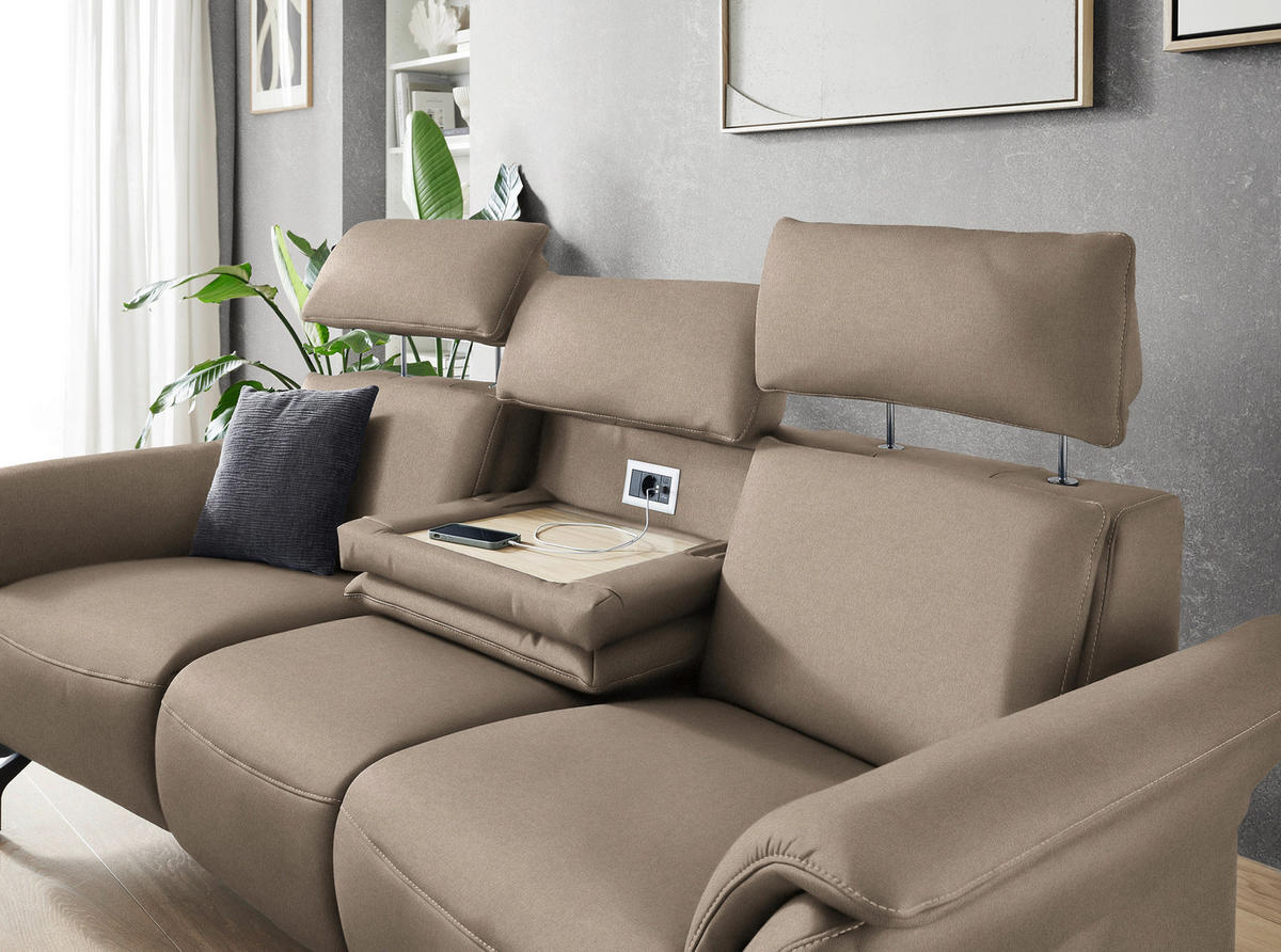 TRAPEZSOFA in Mikrofaser Taupe  - Taupe/Schwarz, Konventionell, Textil/Metall (221/103/95cm) - Dieter Knoll