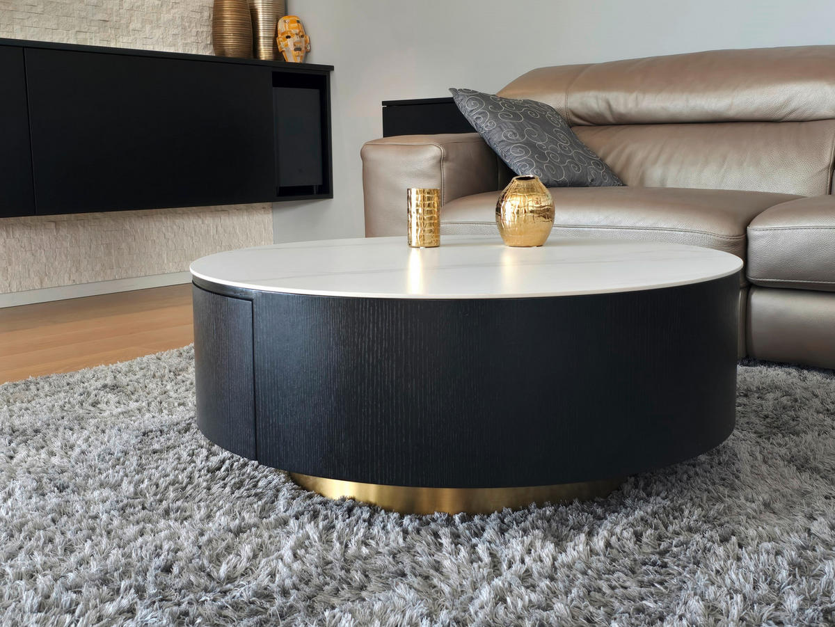 COUCHTISCH 90/90/36 cm rund Schwarz, Weiß  - Goldfarben/Schwarz, Design, Holzwerkstoff/Stein (90/90/36cm) - Modante