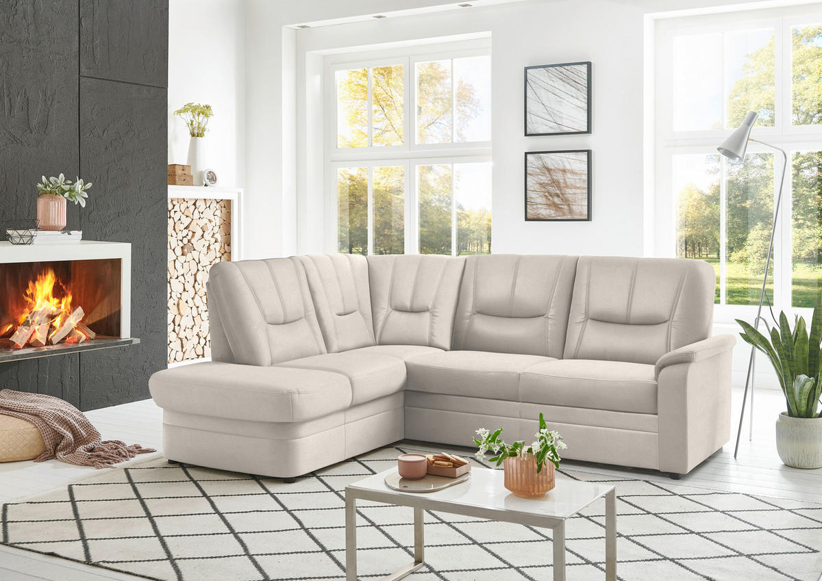 ECKSOFA Chenille Naturfarben  - Schwarz/Naturfarben, Konventionell, Kunststoff/Textil (185/235cm) - Beldomo Comfort