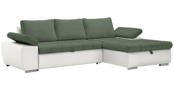 ECKSOFA  in Flachgewebe Weiß, Olivgrün  271/175 cm  - Weiß/Olivgrün, Design, Kunststoff/Textil (271/175cm) - Xora