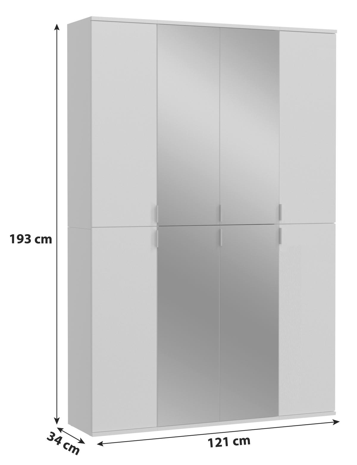 OMARA S KLASIČNIMI VRATI, bela  - barve kroma/bela, Moderno, kovina/steklo (121/193/34cm) - MID.YOU