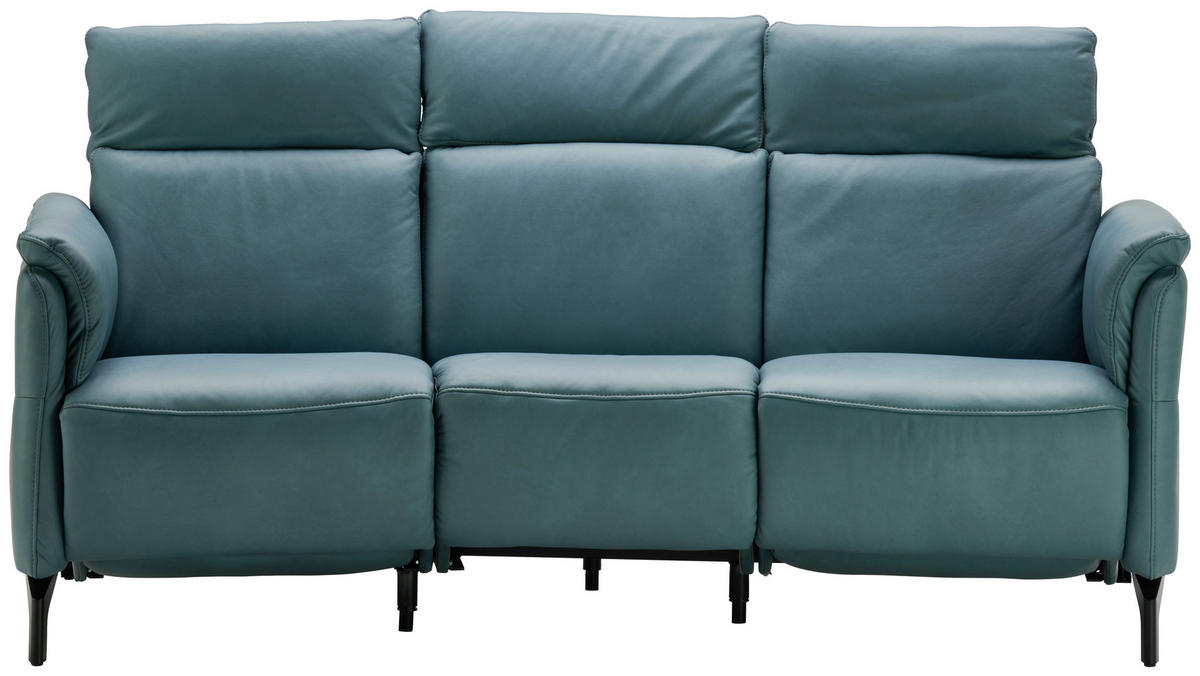 TRAPEZSOFA Echtleder Graublau  - Graublau/Schwarz, Konventionell, Leder/Metall (221/103/95cm) - Dieter Knoll