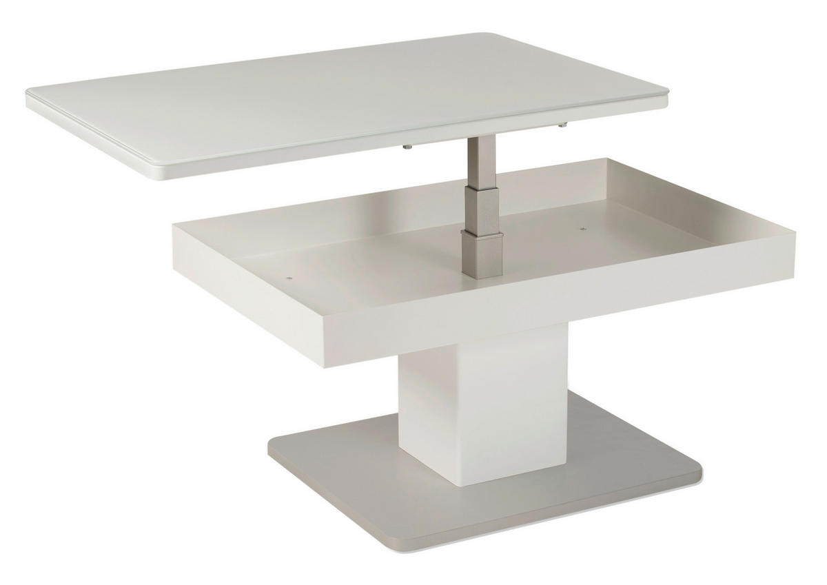 COUCHTISCH ESG 90/60/43,5-61,5 cm rechteckig Weiß, Edelstahlfarben  - Edelstahlfarben/Weiß, Design, Glas/Holzwerkstoff (90/60/43,5-61,5cm) - Venda