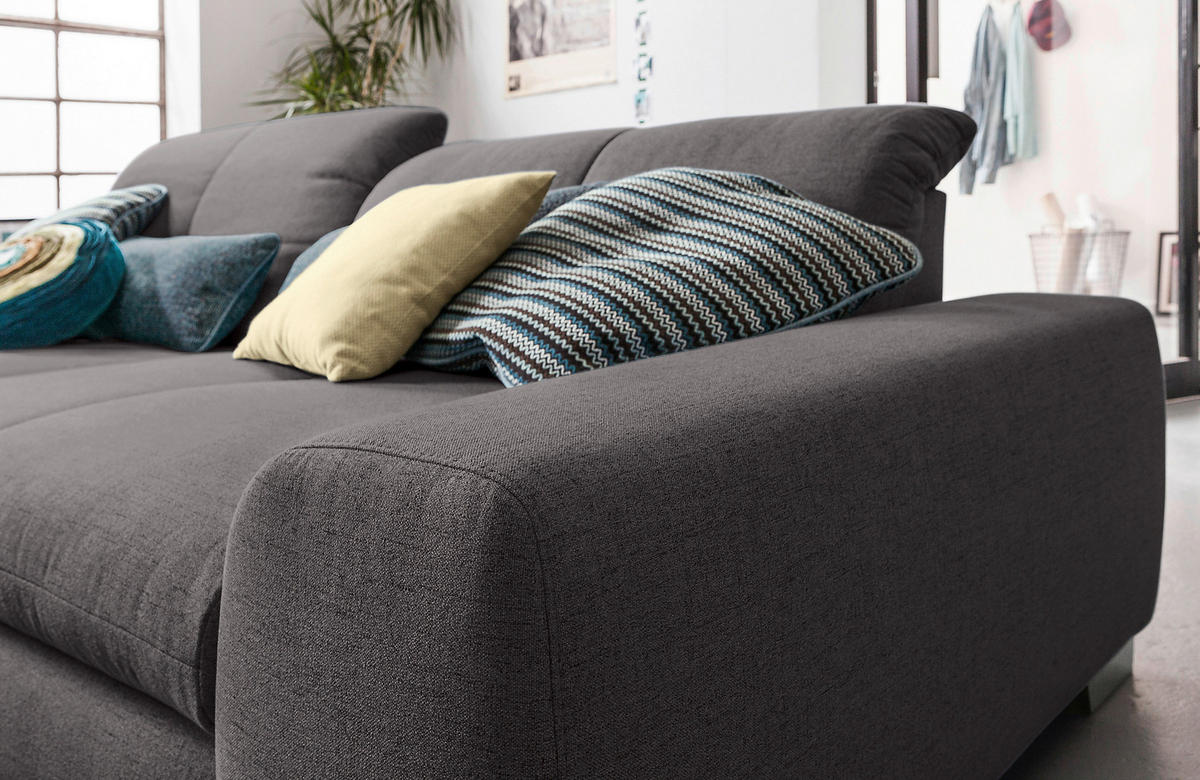 ECKSOFA Dunkelgrau Flachgewebe  - Chromfarben/Dunkelgrau, Design, Textil/Metall (198/276cm) - SetOne by Musterring