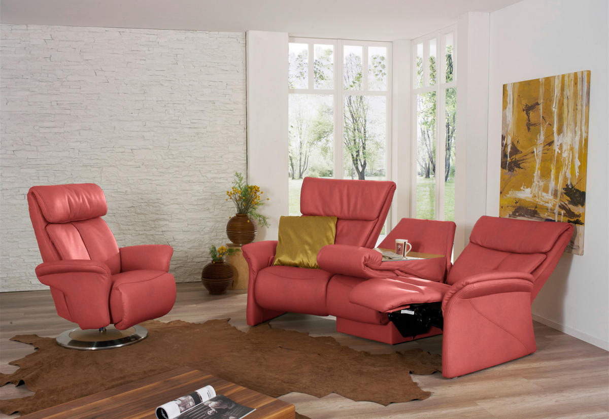 TRAPEZSOFA in Echtleder Rot  - Rot/Naturfarben, KONVENTIONELL, Leder/Holz (208/103/105cm) - Himolla Komfortklass