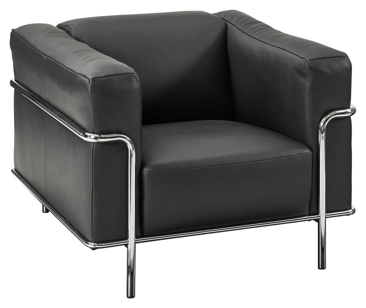 SESSEL Echtleder Schwarz  - Chromfarben/Schwarz, Design, Leder/Metall (91/67/96cm) - Johann Jakob