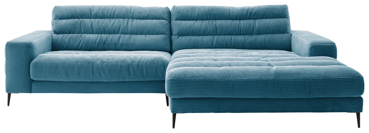 ECKSOFA in Cord Petrol  - Petrol/Schwarz, Design, Textil/Metall (296/207cm) - Dieter Knoll