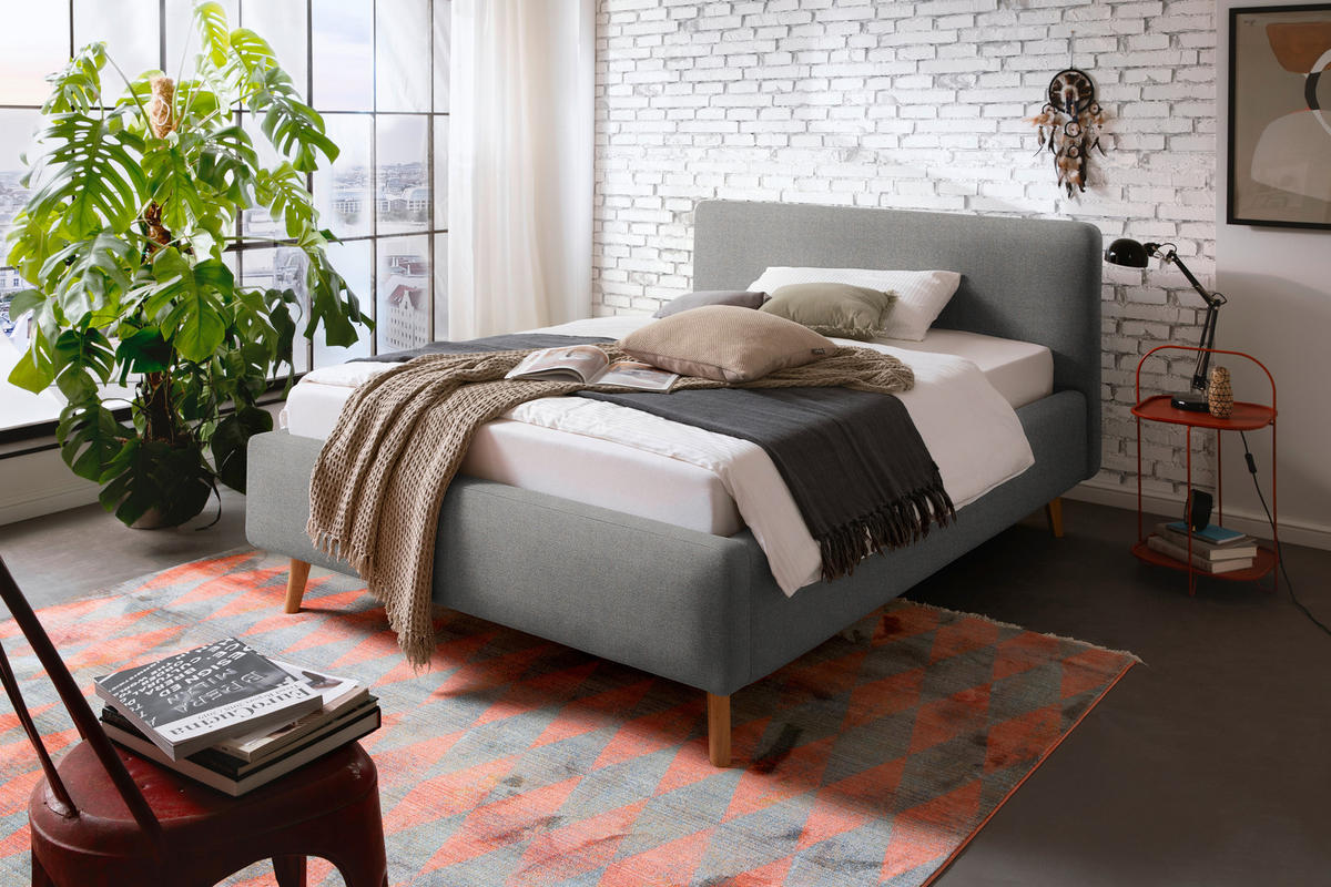 POLSTERBETT 140/200 cm  in Grau  - Eichefarben/Grau, Design, Holz/Textil (140/200cm) - Xora