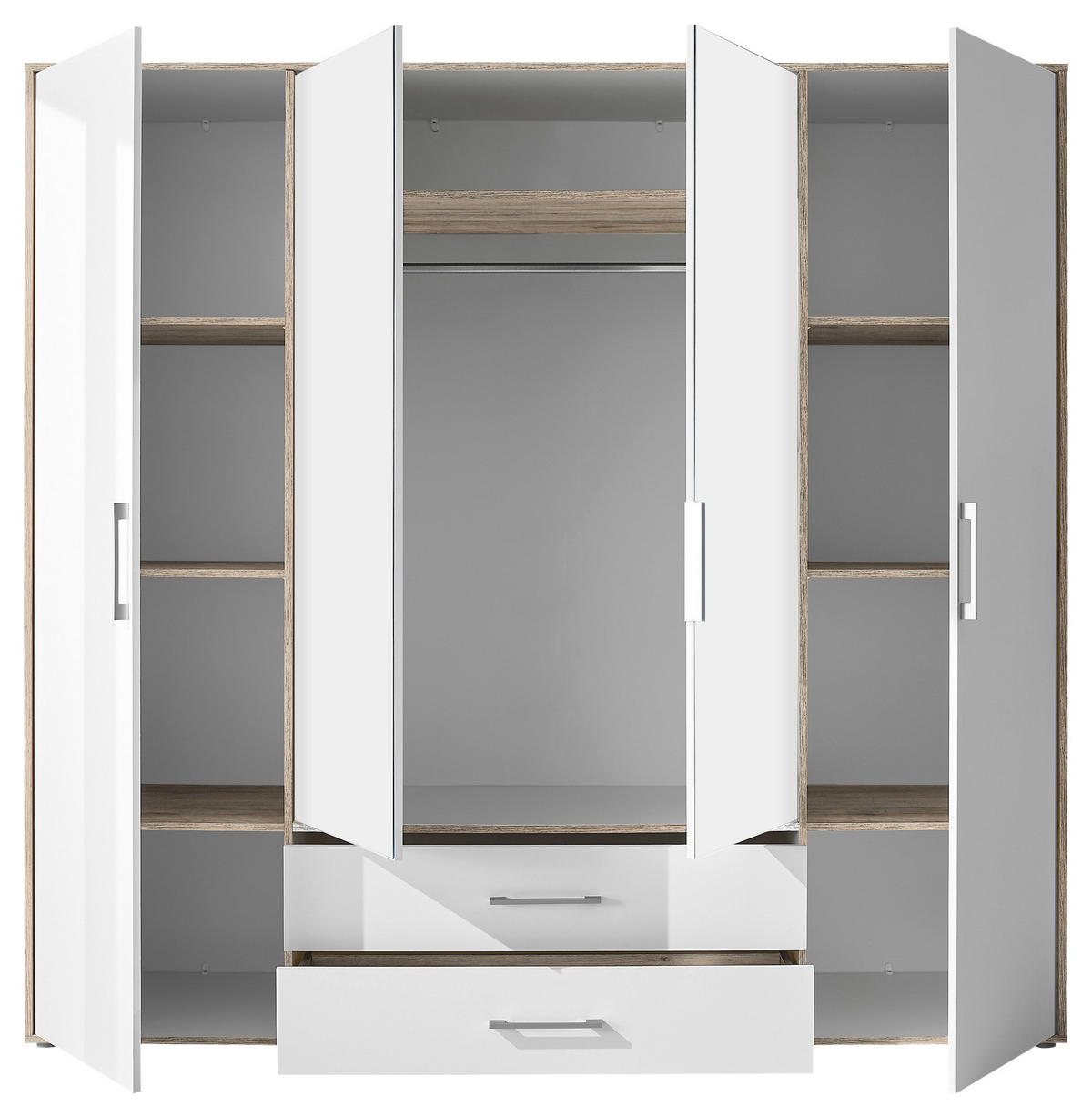 KLEIDERSCHRANK 206/195/60 cm 4-türig Weiß, Eiche San Remo  - Alufarben/Weiß, KONVENTIONELL, Holzwerkstoff/Kunststoff (206/195/60cm) - Boxxx