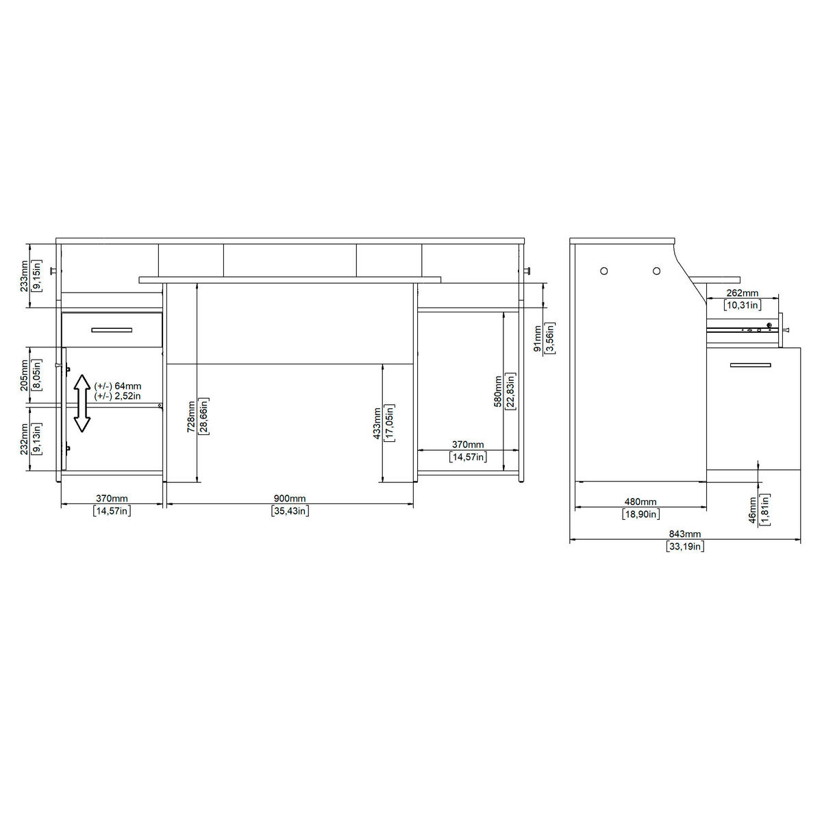 GAMINGTISCH 171/48/89,2 cm  in Grau  - Schwarz/Grau, Modern, Holzwerkstoff/Metall (171/48/89,2cm) - MID.YOU