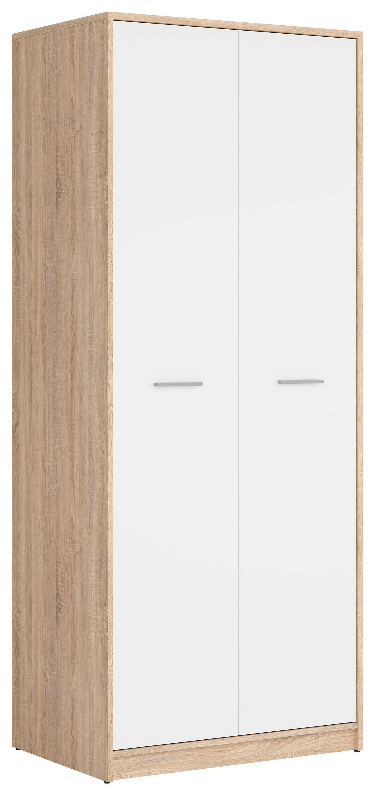 DREHTÜRENSCHRANK 80/197/54,5 cm 2-türig Weiß, Sonoma Eiche  - Silberfarben/Weiß, MODERN, Holzwerkstoff/Kunststoff (80/197/54,5cm) - MID.YOU