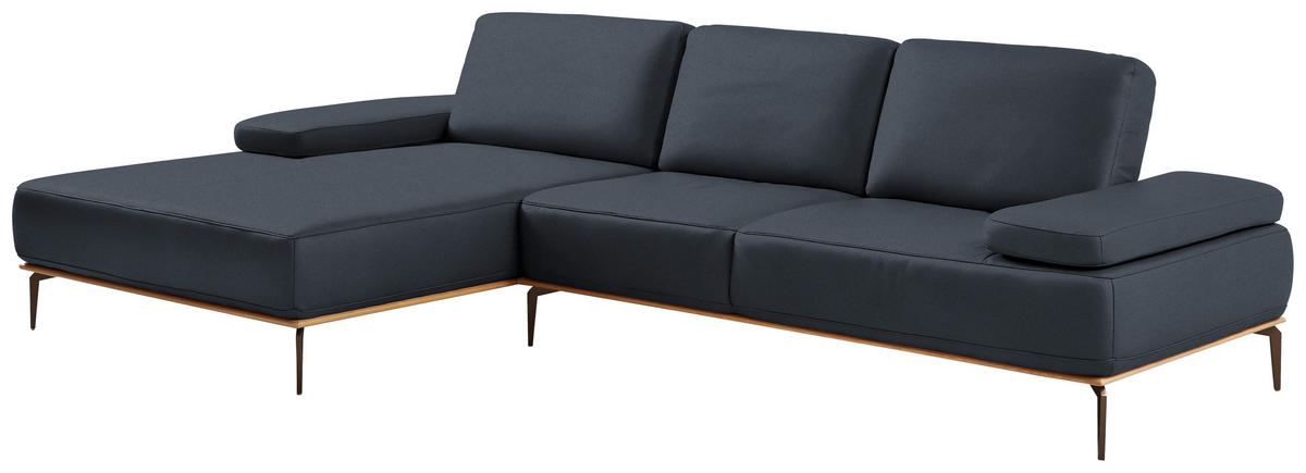 ECKSOFA in Echtleder Dunkelblau  - Bronzefarben/Dunkelblau, Design, Leder/Holz (176/314cm) - Valnatura