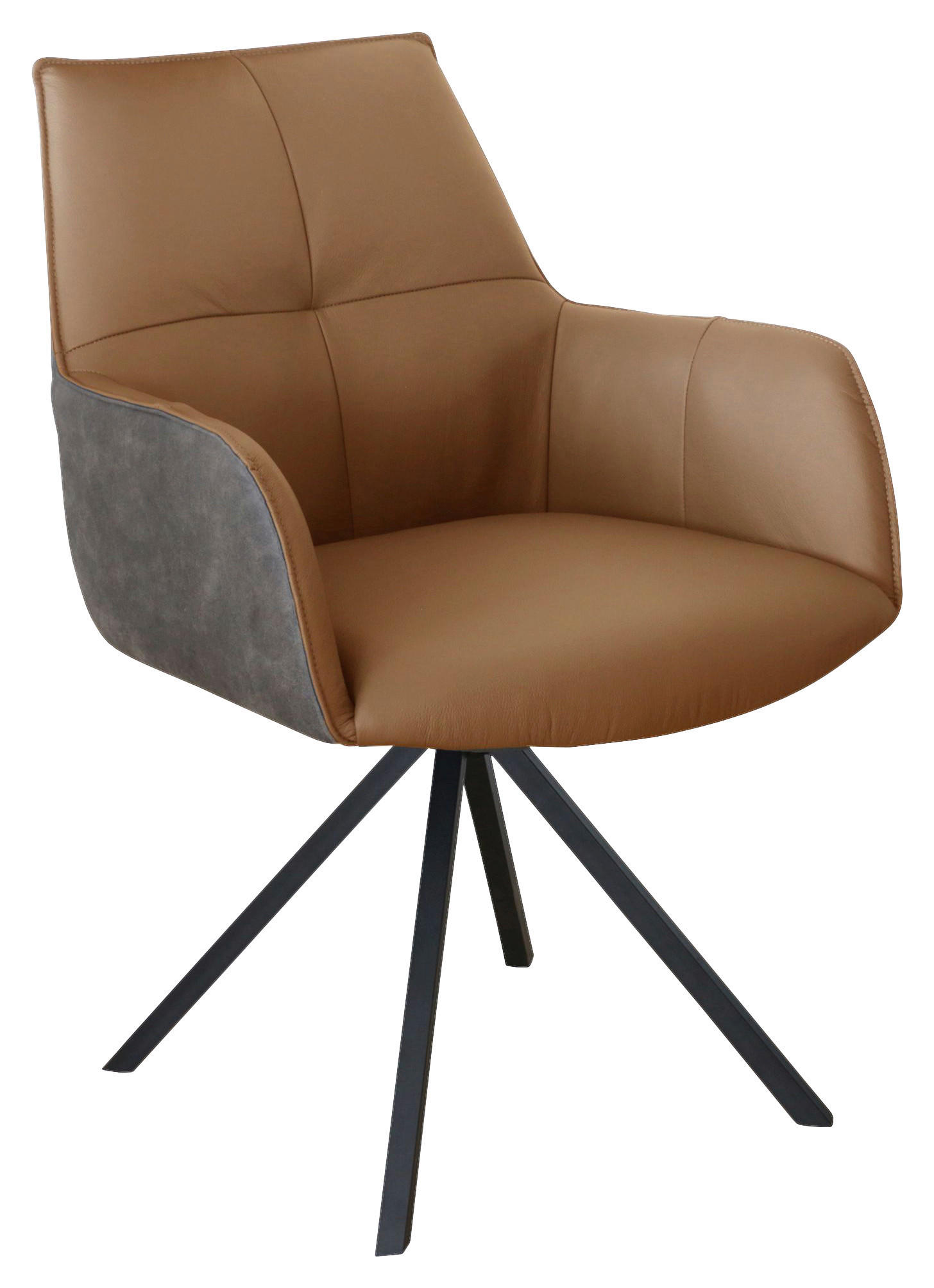 ARMLEHNSTUHL drehbar  in Eisen Echtleder pigmentiert  - Cognac/Schwarz, Design, Leder/Textil (59,5/87,5/69cm) - Novel