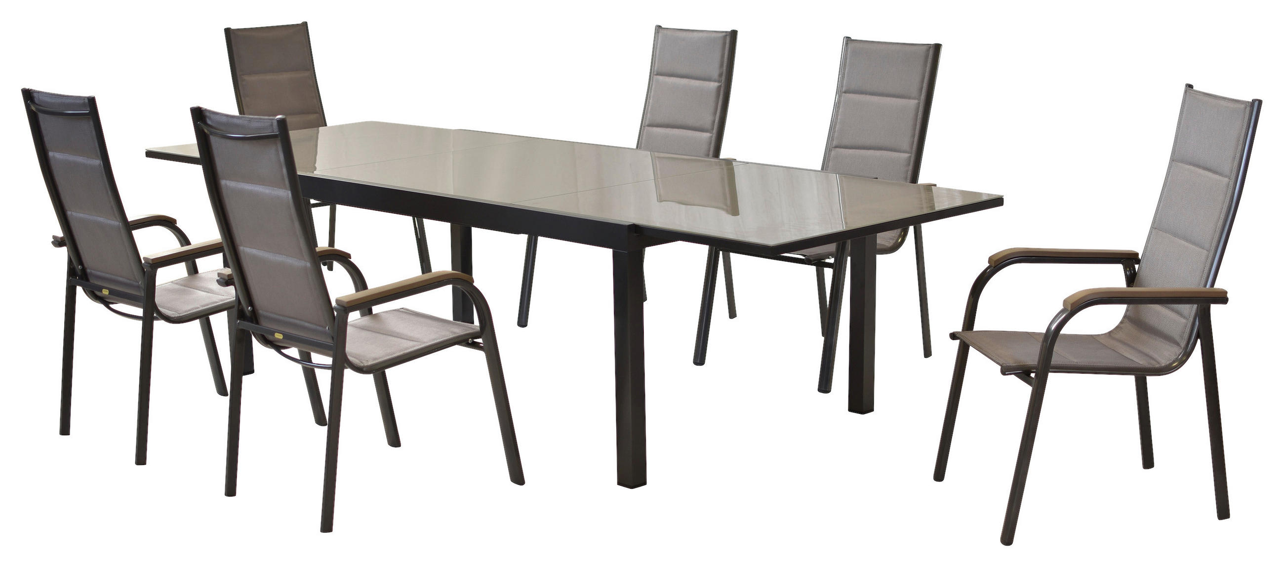 GARTENSET 7-teilig Aluminium 7-teilig  - Graphitfarben/Braun, MODERN, Textil/Metall - Gardenson