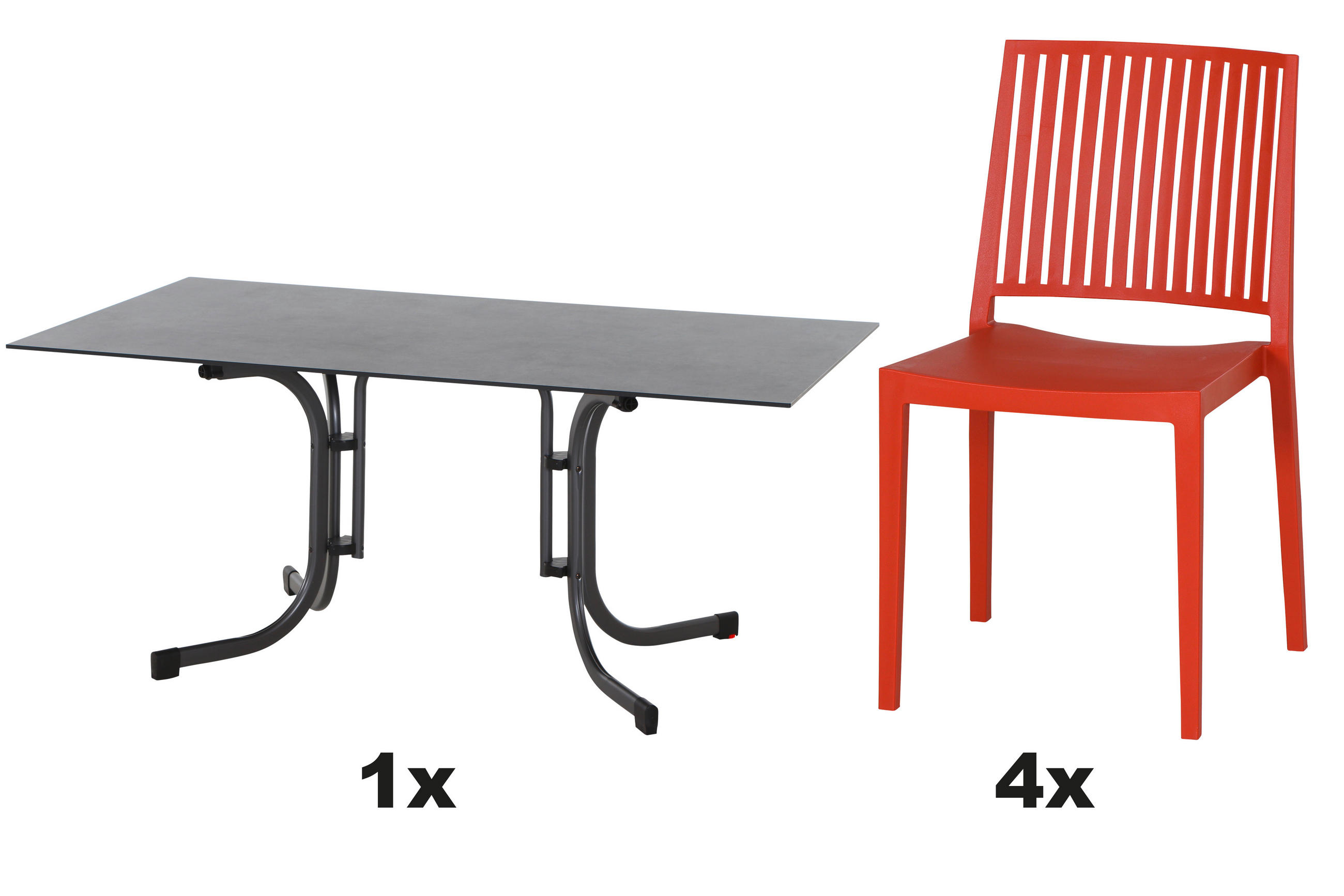 GARTENGARNITUR 5-teilig Stahl  - Anthrazit/Rot, Basics, Kunststoff/Metall (90/80/160cm) - Siena Garden
