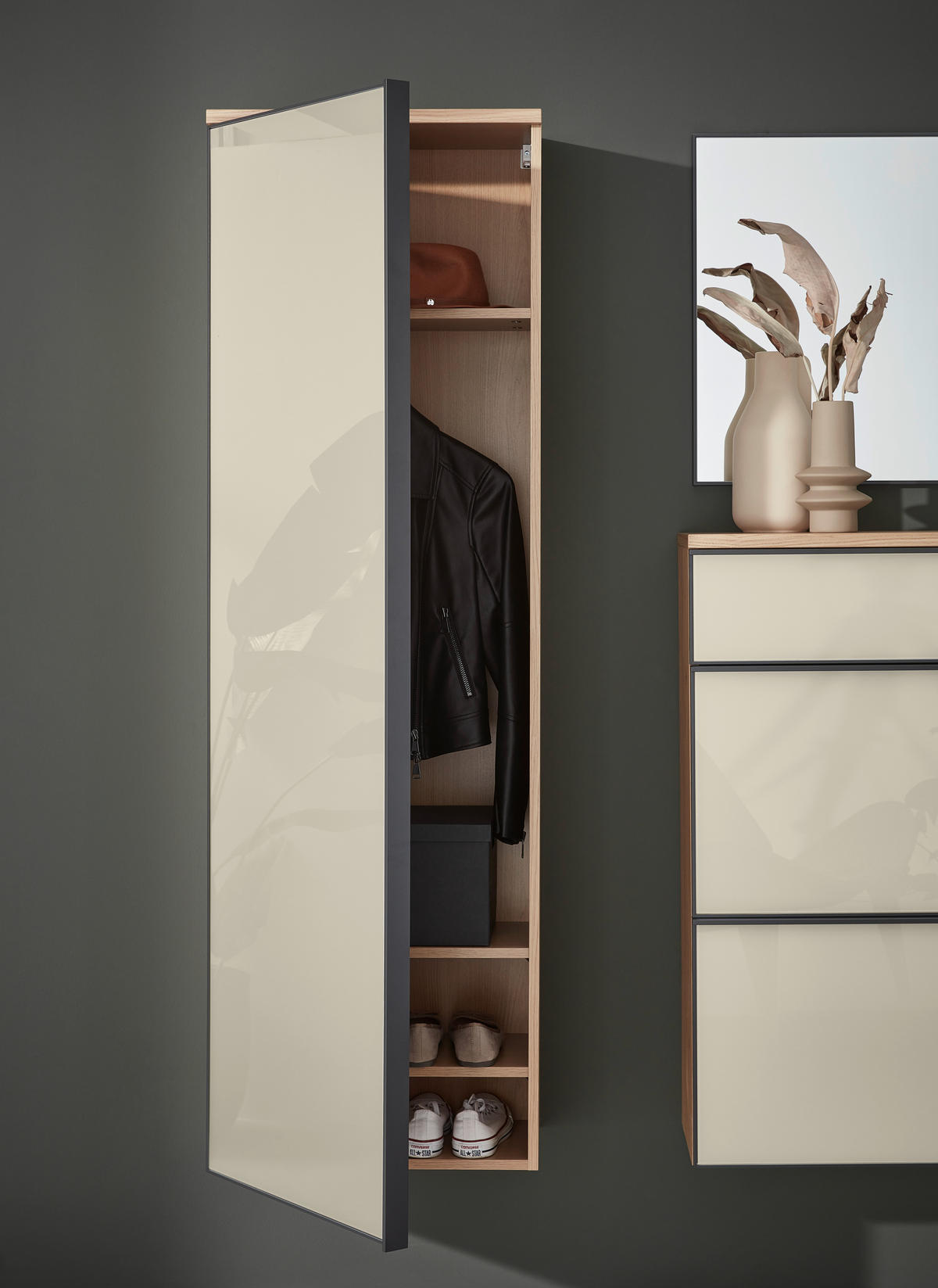 GARDEROBENSCHRANK  in 54/170/31 cm  - Eichefarben/Anthrazit, Design, Glas/Holz (54/170/31cm) - Dieter Knoll