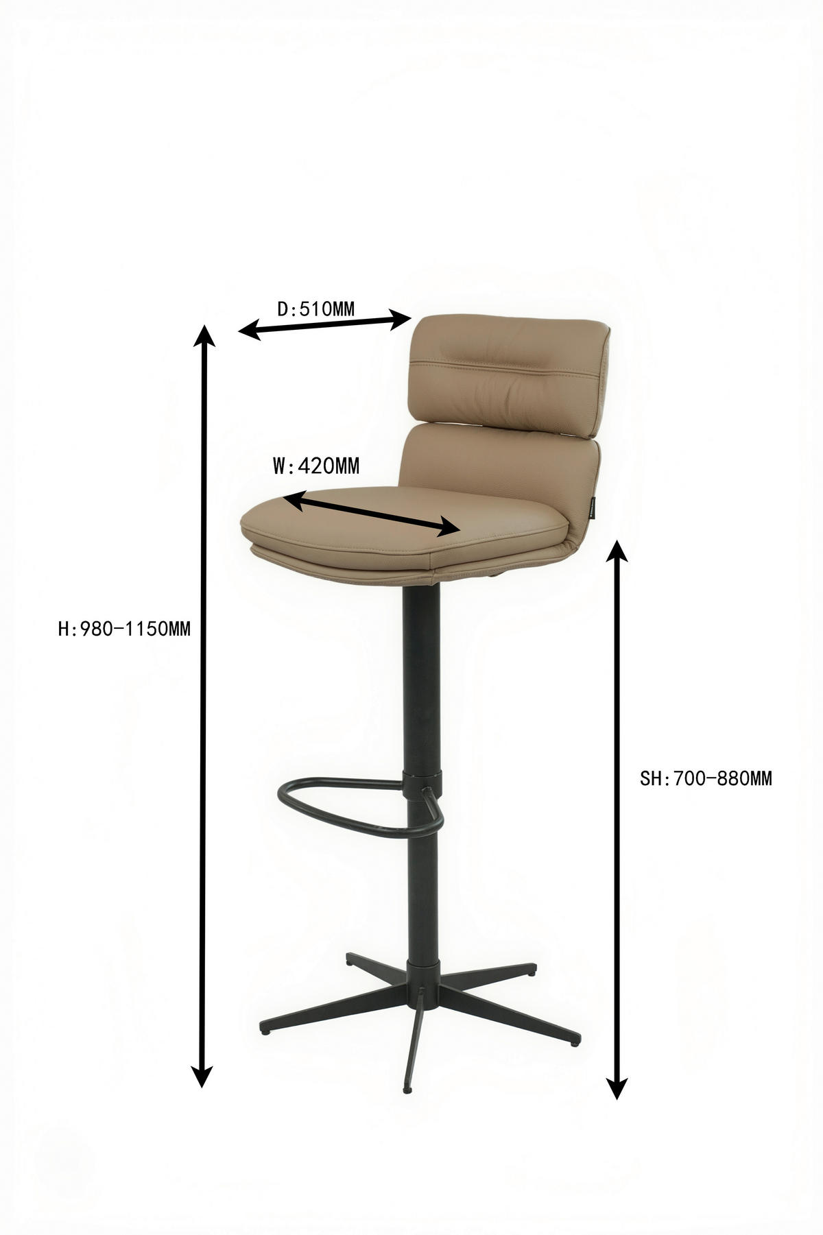 BARHOCKER Echtleder Schwarz, Taupe Eisen Lederauswahl, Stoffauswahl, Wippfunktion, Sitzfläche 360° drehbar  - Taupe/Schwarz, Design, Leder/Metall (42/99-117/50cm) - Dieter Knoll