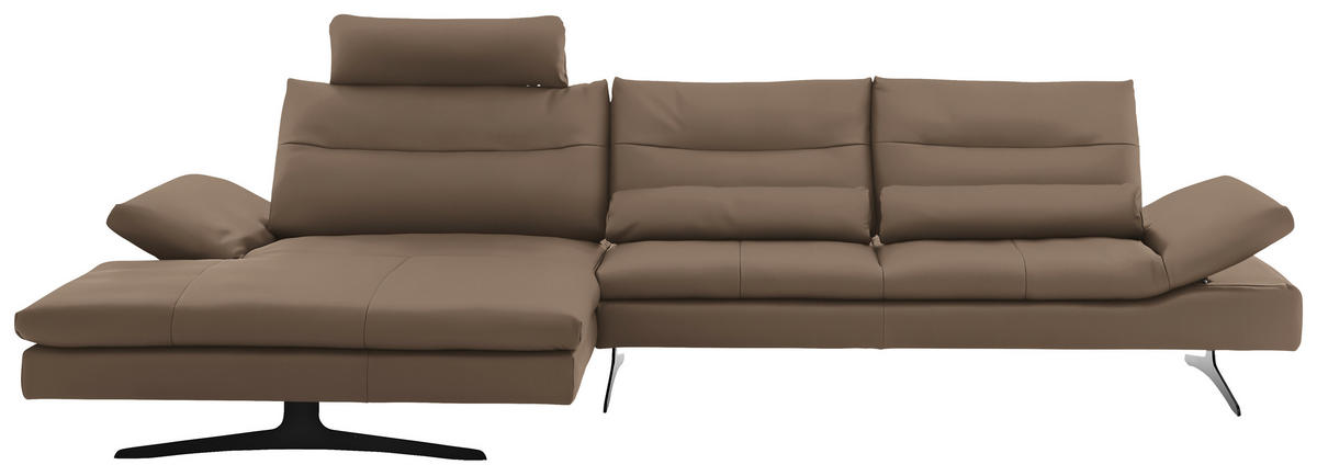 ECKSOFA  in Echtleder Hellbraun  158/342 cm  - Hellbraun/Schwarz, MODERN, Leder/Metall (158/342cm) - Chilliano