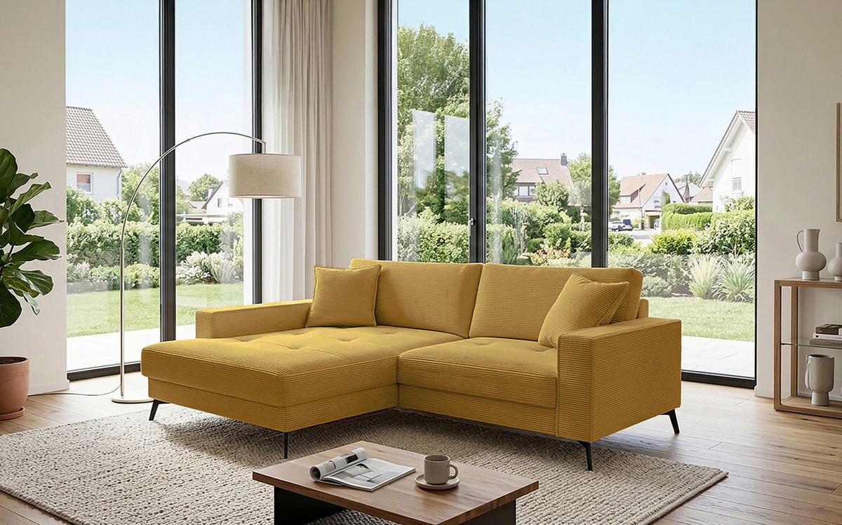 ECKSOFA TED Senfgelb Cord Zierkissen  - Senfgelb/Schwarz, Trend, Textil/Metall (174/228cm) - P & B