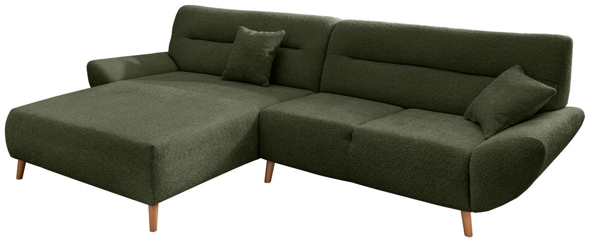 ECKSOFA in Bouclé Waldgrün  166/290 cm  - Waldgrün/Wildeiche, KONVENTIONELL, Holz/Textil (166/290cm) - MID.YOU