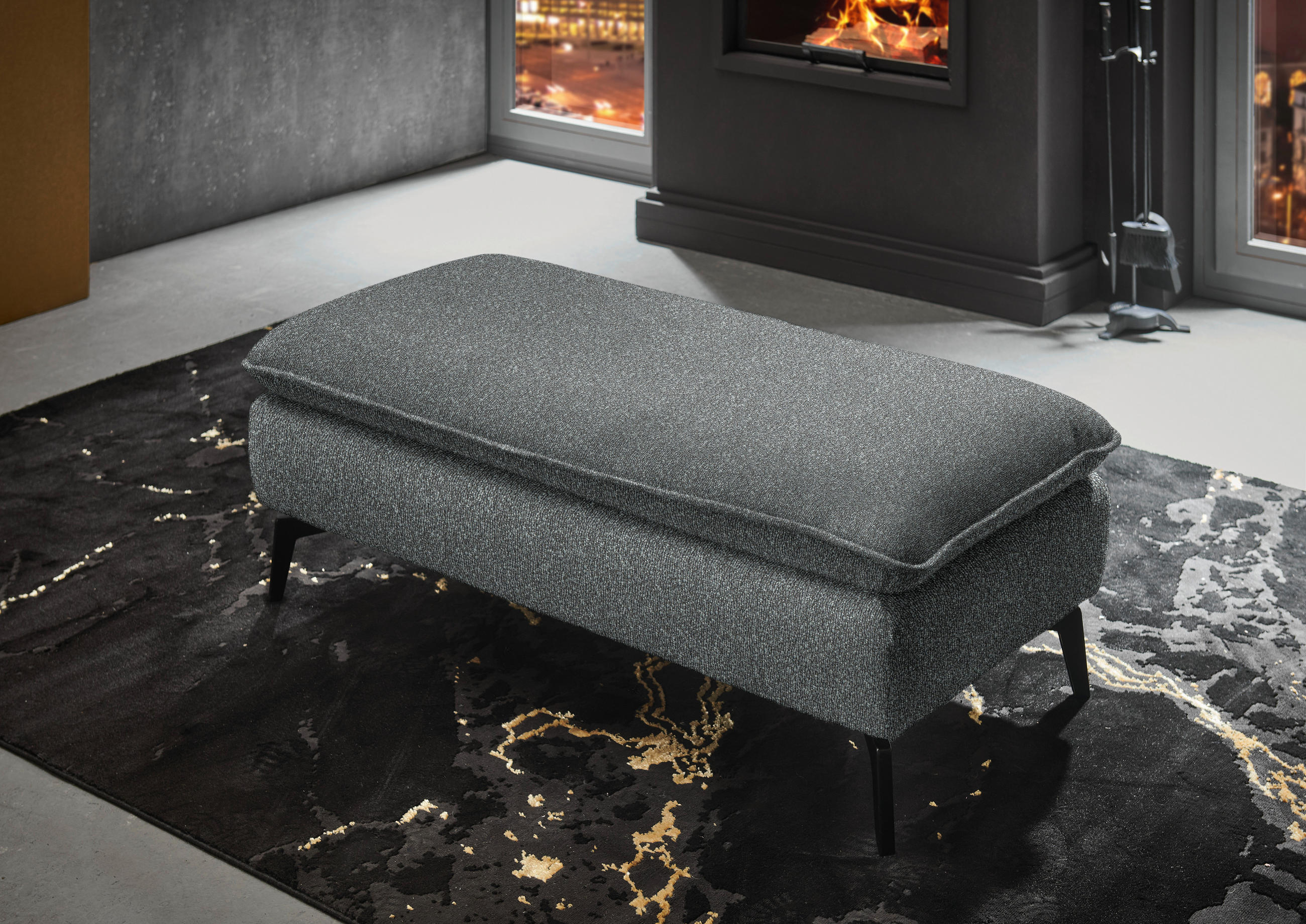 HOCKER in Textil Anthrazit  - Anthrazit/Schwarz, Design, Textil/Metall (130/46/65cm) - Valdera