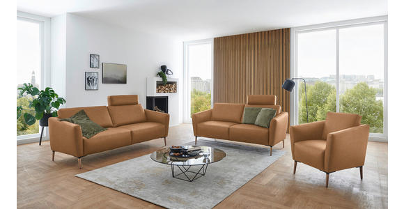 2-SITZER-SOFA  in Echtleder Haselnussfarben   - Eichefarben/Beige, Natur, Leder/Holz (207/86/87cm) - Valnatura