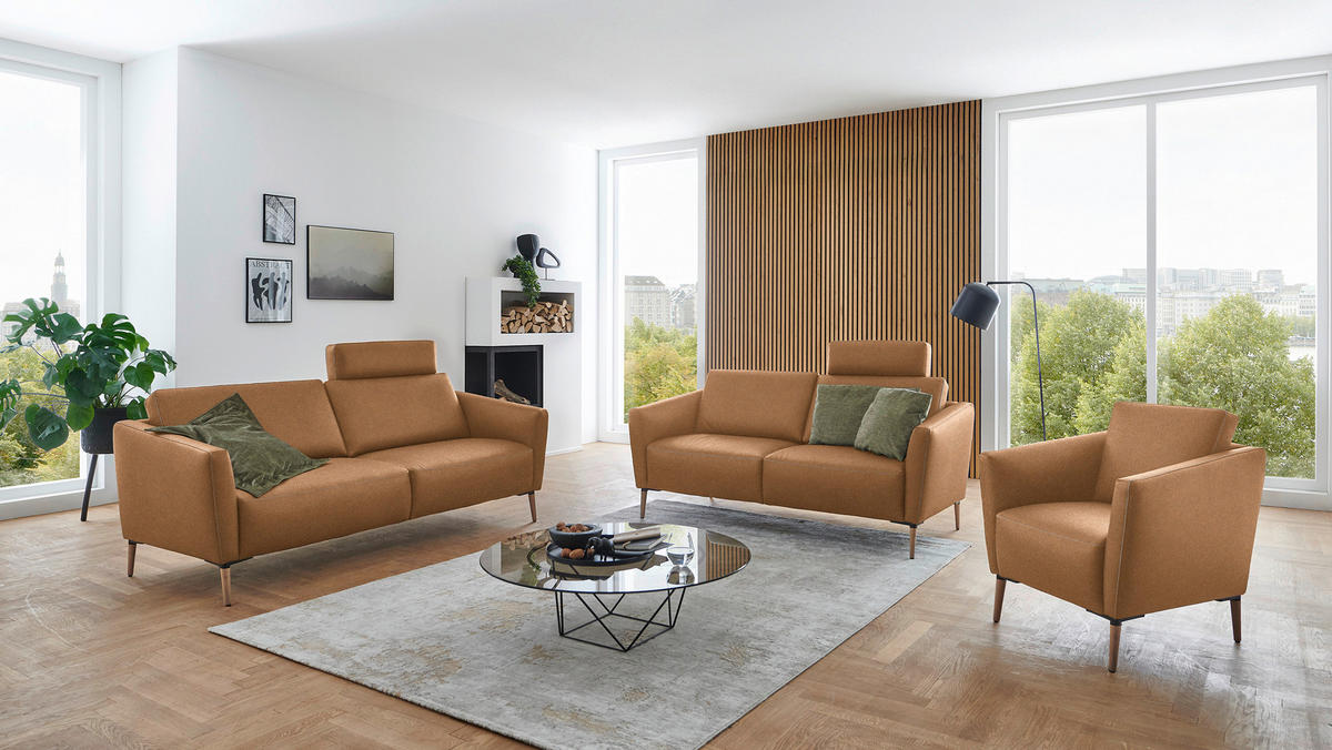 2-SITZER-SOFA  in Echtleder Haselnussfarben   - Eichefarben/Beige, Natur, Leder/Holz (182/86/87cm) - Valnatura