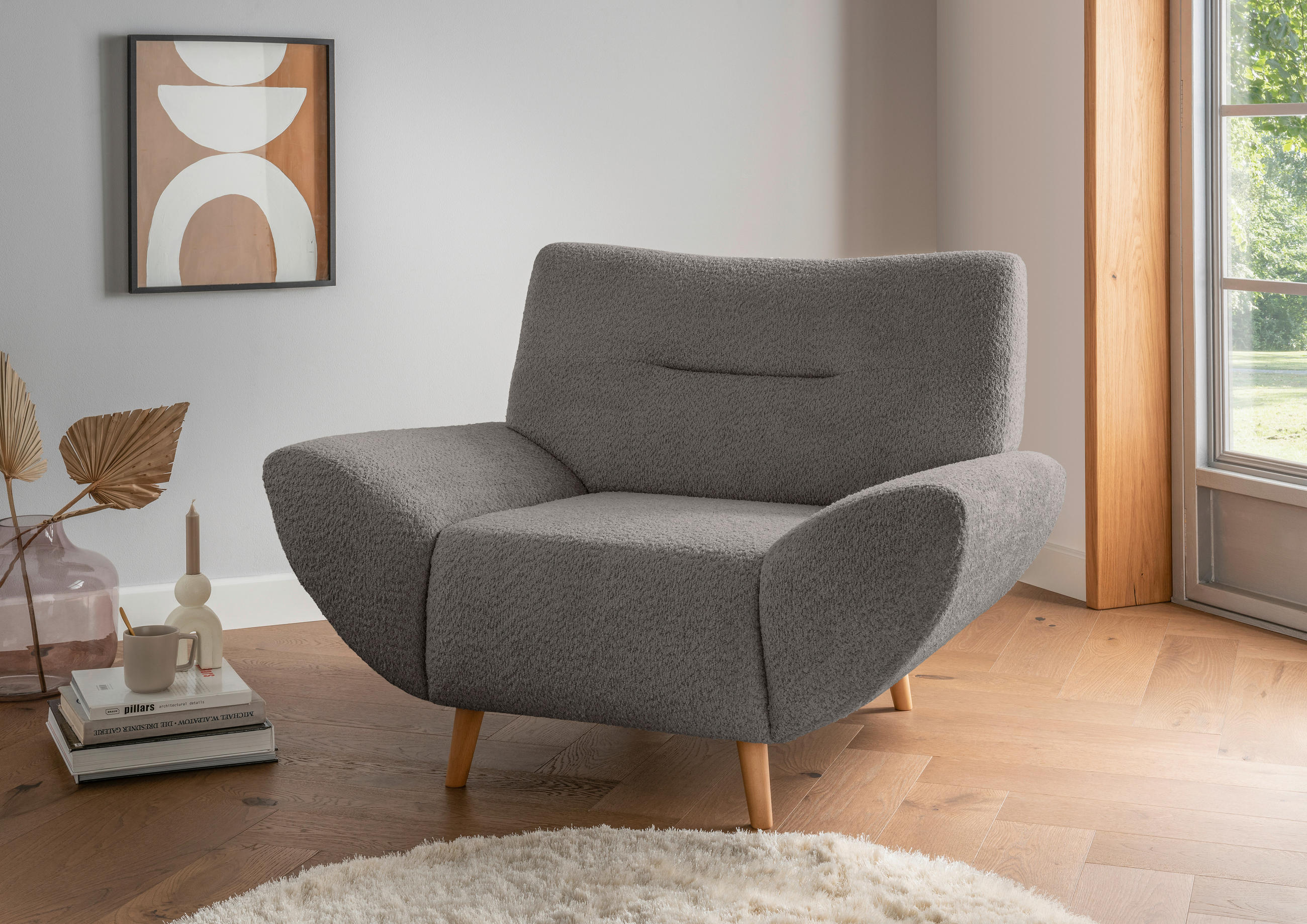SESSEL in Bouclé Anthrazit  - Wildeiche/Anthrazit, KONVENTIONELL, Holz/Textil (111/81/90cm) - MID.YOU