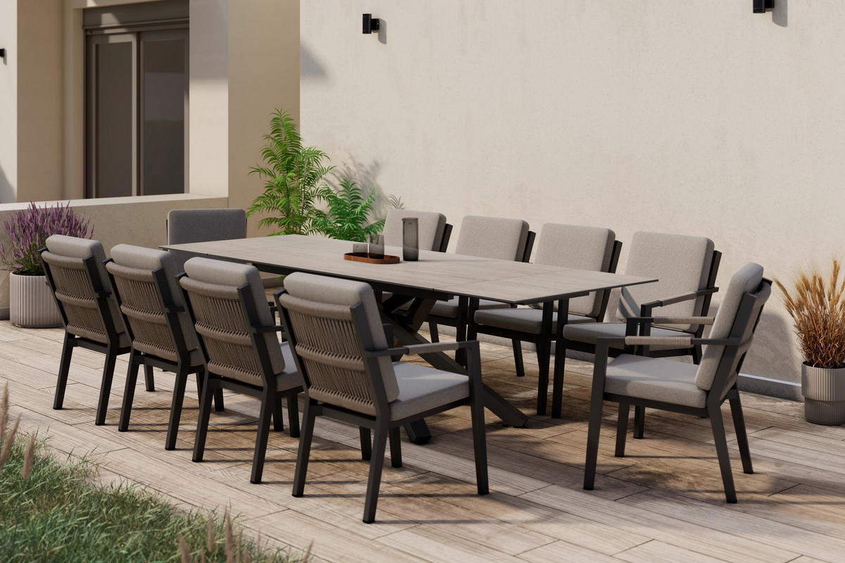 VRTNA MIZA kovina, steklo, keramika antracit, rjavosiva  - rjavosiva/antracit, Moderno, kovina/steklo (180-280/98/76cm) - Amatio