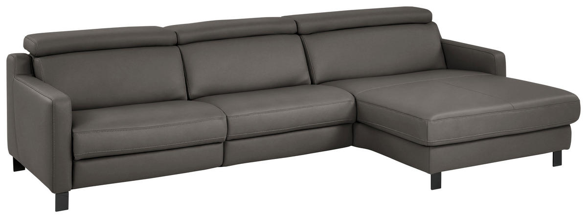 ECKSOFA in Echtleder Graubraun  - Graubraun/Schwarz, Design, Leder/Metall (291/176cm) - Valdera