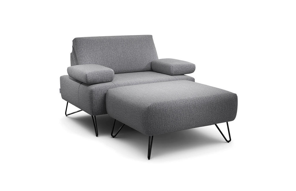 SESSELSET Chenille Armteilverstellung, Hocker    - Anthrazit/Schwarz, Design, Textil/Metall (114-142/85/86-94cm) - SENSOO