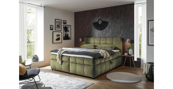 BOXBETT 180/200 cm,  in Grün, Bettkasten, Topper, H2 + H2 = mittel  - Schwarz/Grün, Design, Kunststoff/Textil (180/200cm) - Esposa