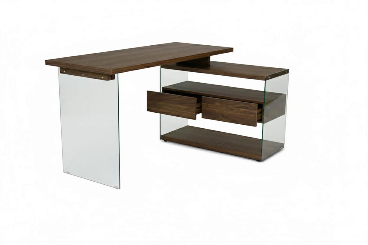 ECKSCHREIBTISCH 145/100/76 cm Walnussfarben Stauraum, seitenverkehrt montierbar  - Eichefarben/Walnussfarben, Design, Glas/Holzwerkstoff (145/100/76cm) - MID.YOU